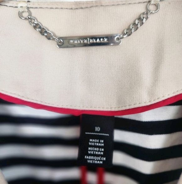 White House Black Market Stripe Black White Women Jacket Size 10 V Neck Full Zip - Picture 3 of 6